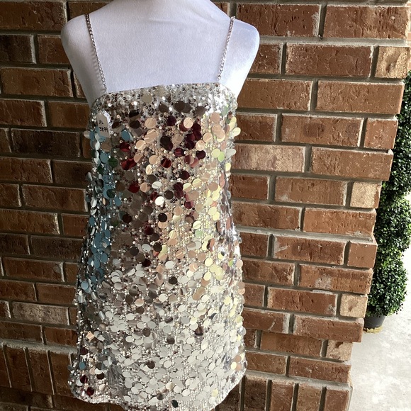 Sequin Chain Strap Mini Dress (Silvery Grey) - Picture 9 of 14